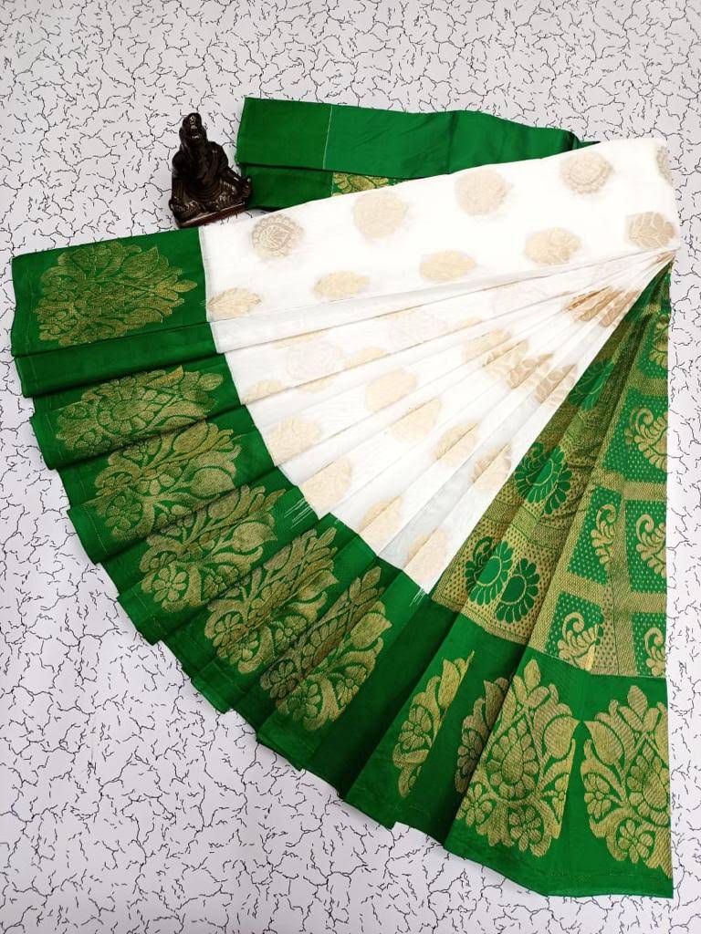 White with green border kottanchi silk cotton saree – www.kosigam.com