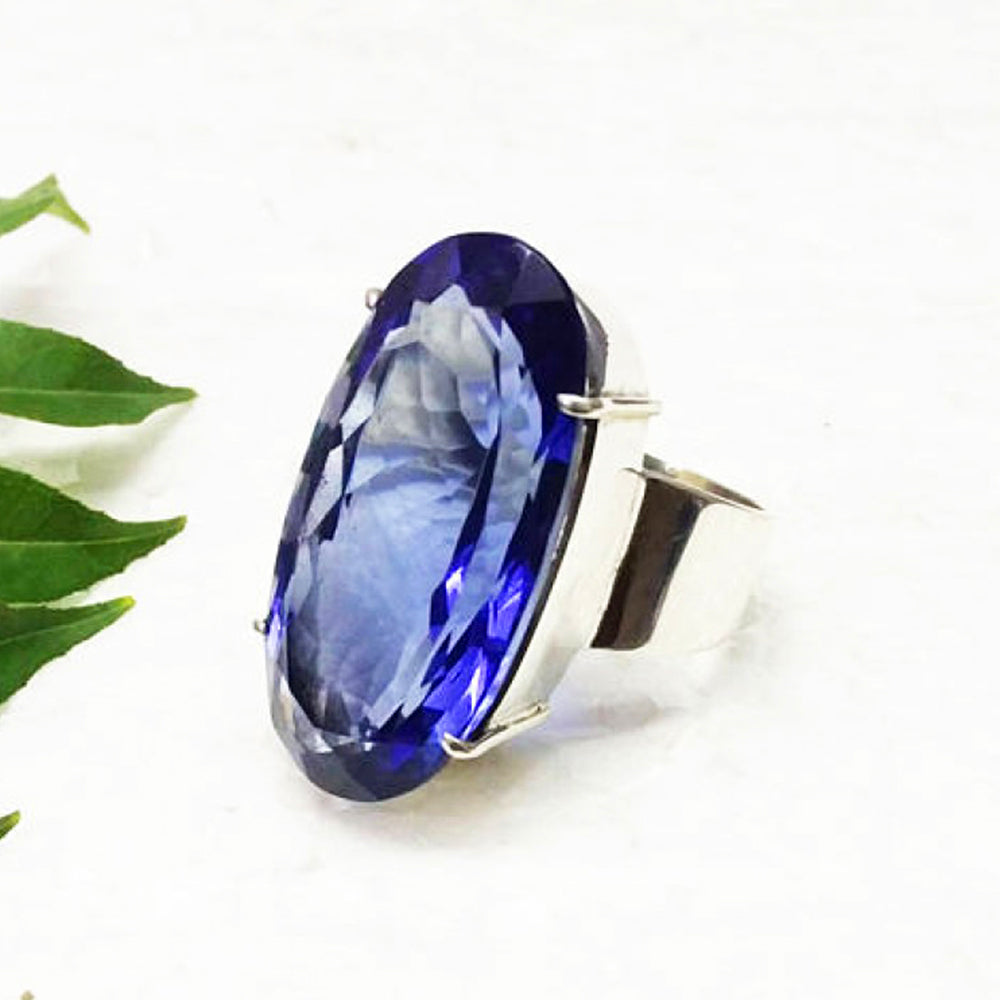 Gemsonclick Natural Blue Pear Cut Iolite 925 Sterling Silver Statement Ring Handcrafted Ring Size 4 to 13