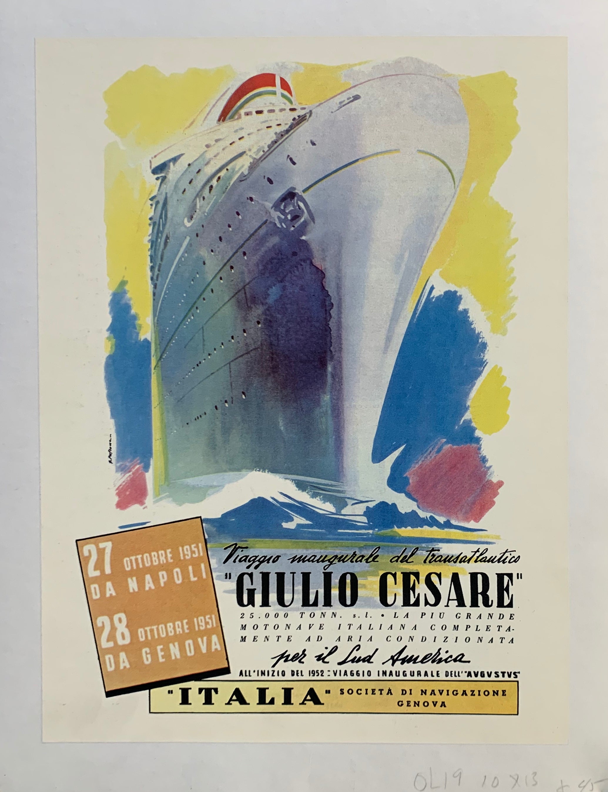 Italy italian Genova  Vintage Illustrated Travel Poster art Print painting 36" 