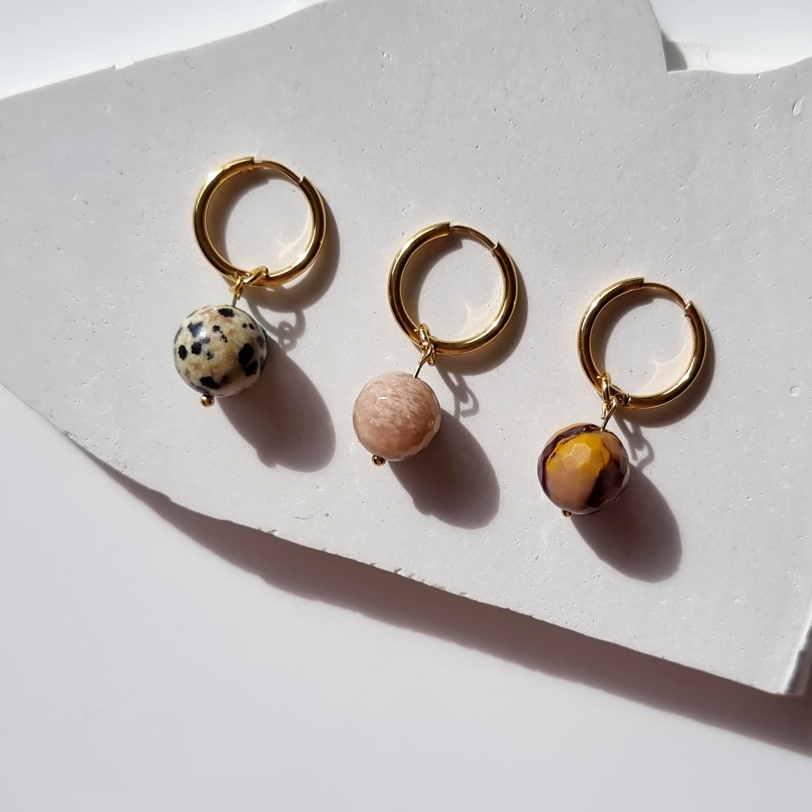 upcycled gemstone chip hoop earrings