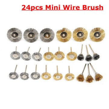 24pcs Wire Steel Brass Brushes Set Polishing Brush Wheels for Dremel Rotary Tool 