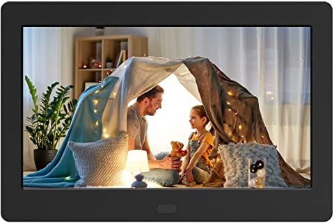Digital Photo Frame 8 Inch Kenuo 1280x800 High Resolution 16:9 Full IPS Display Digital Picture Frames Auto-Rotate Image Preview Background Music Video Calendar Clock Auto On/Off Timer with Remote Control and 32GB SD Card Black 