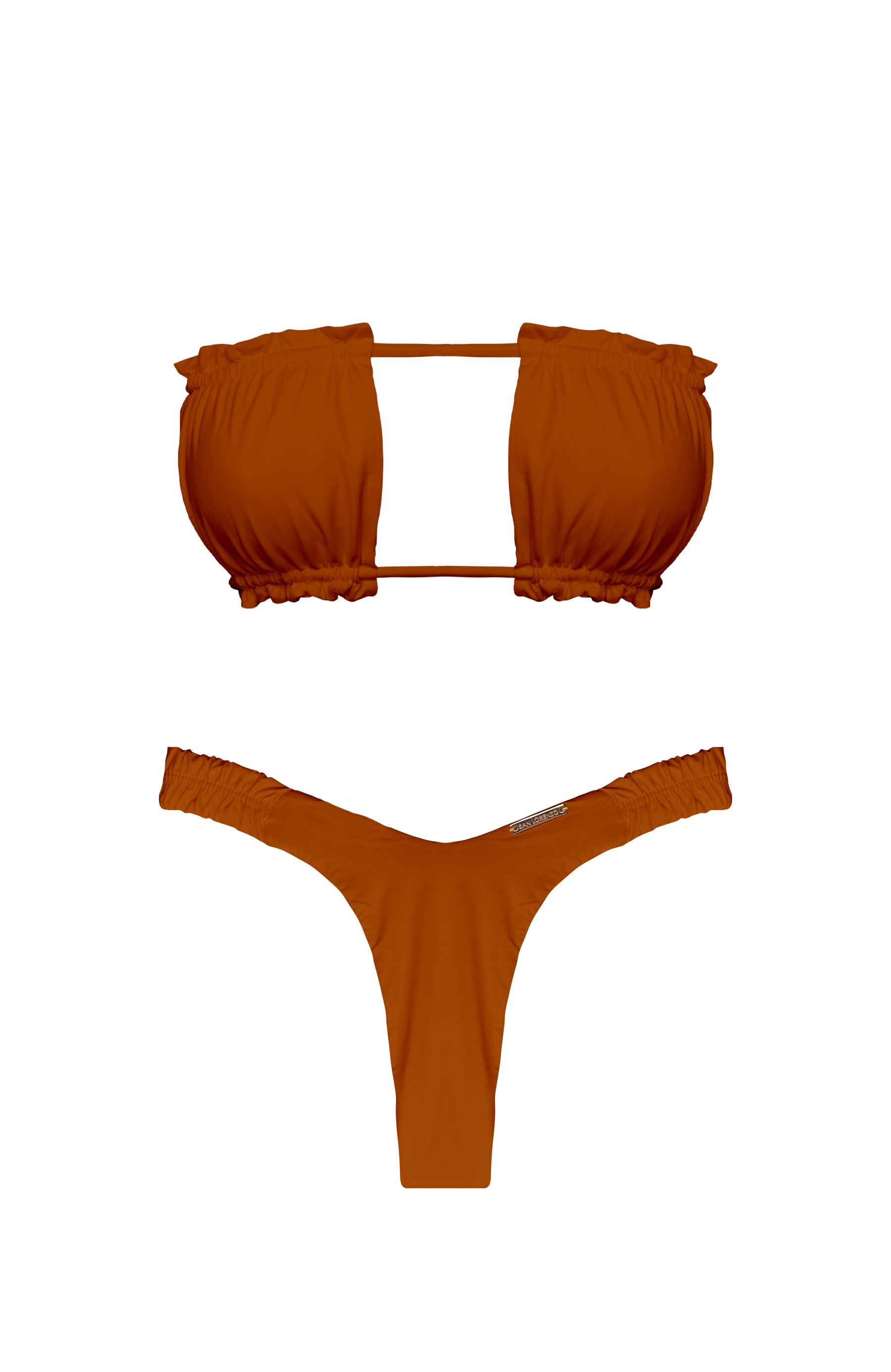 San Lorenzo Bikinis TAHITI MANA Persimmon Sliding Ruffle Bandeau Bikini Top. 1