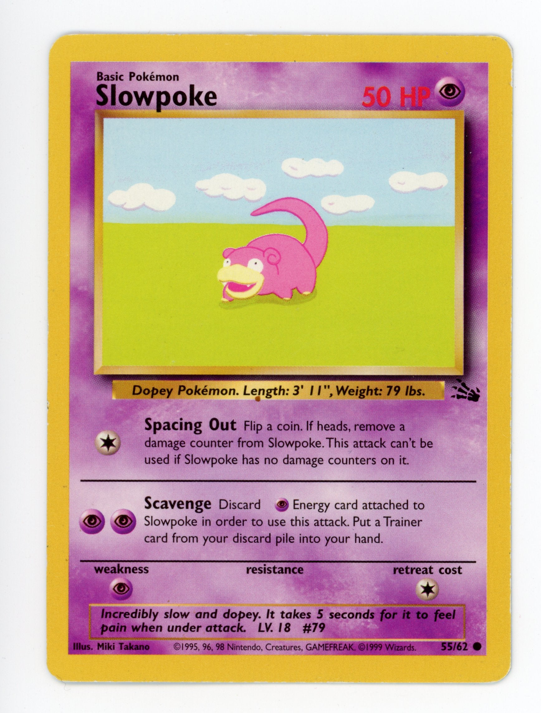 Slowpoke 55/62 1st Edition Fossil Set Non-Holo Pokemon Card NM/M 