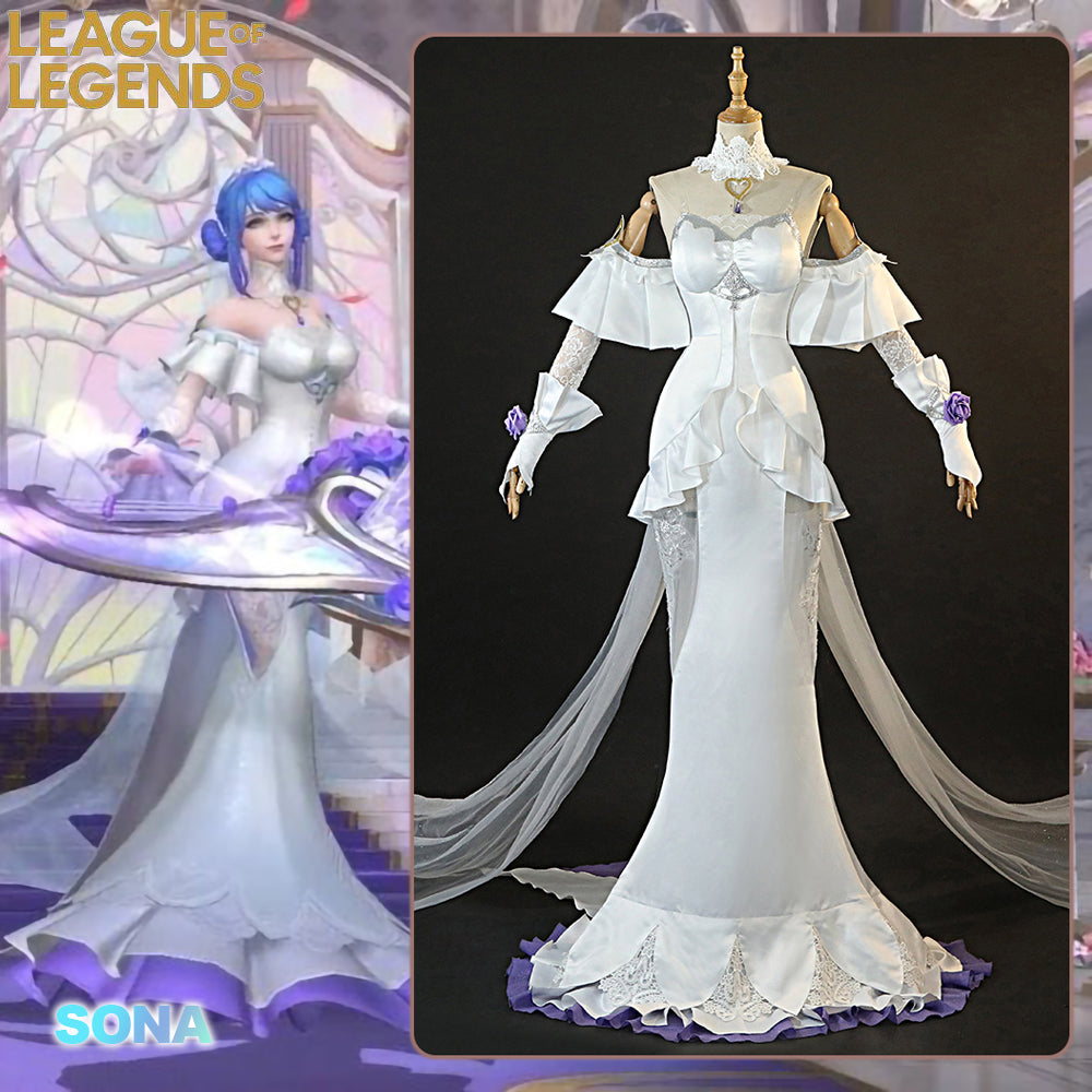 Gvavaya Game Cosplay League of Legends Crystal Rose Sona Wedding Outfit  Sona Cosplay Costume LOL Crystal Rose Cosplay