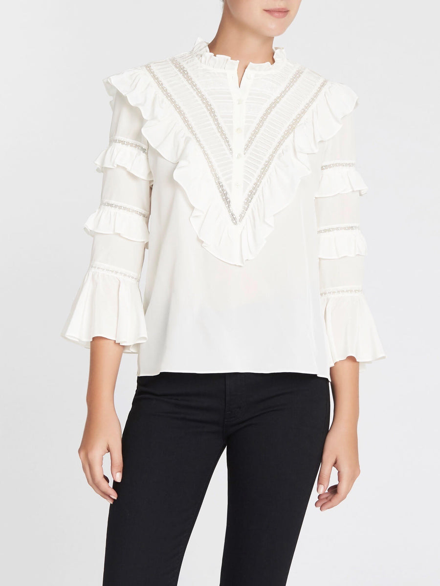 rebecca taylor crepe lace top