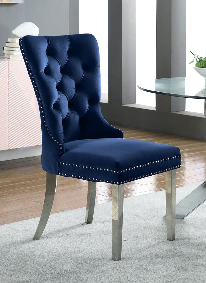 blue velvet dining chairs with knocker