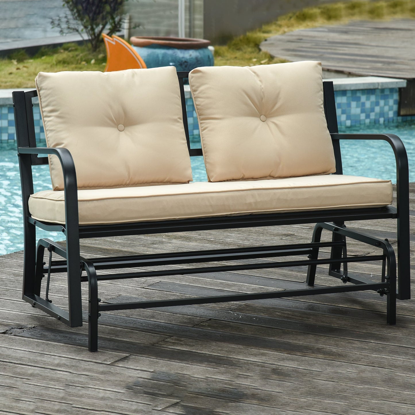 2-Person Outdoor Loveseat Glider Bench Rocking Chair, Khaki