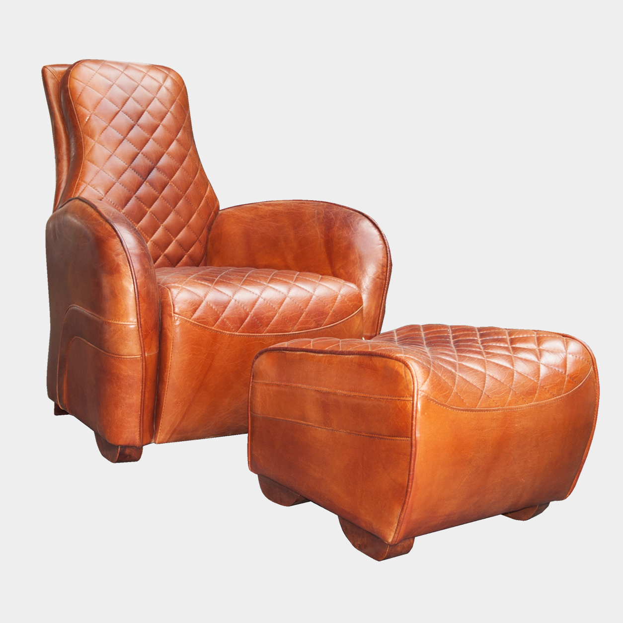 real leather chair with ottoman