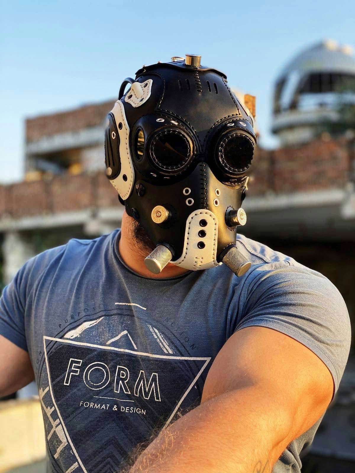 Full Leather Mask, Dieselpunk Mask, covid symbol Mask –