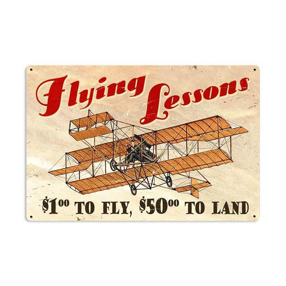 Flying Lessons Funny Old Time Airplane Sign Large 36 x 24  Retro Planet