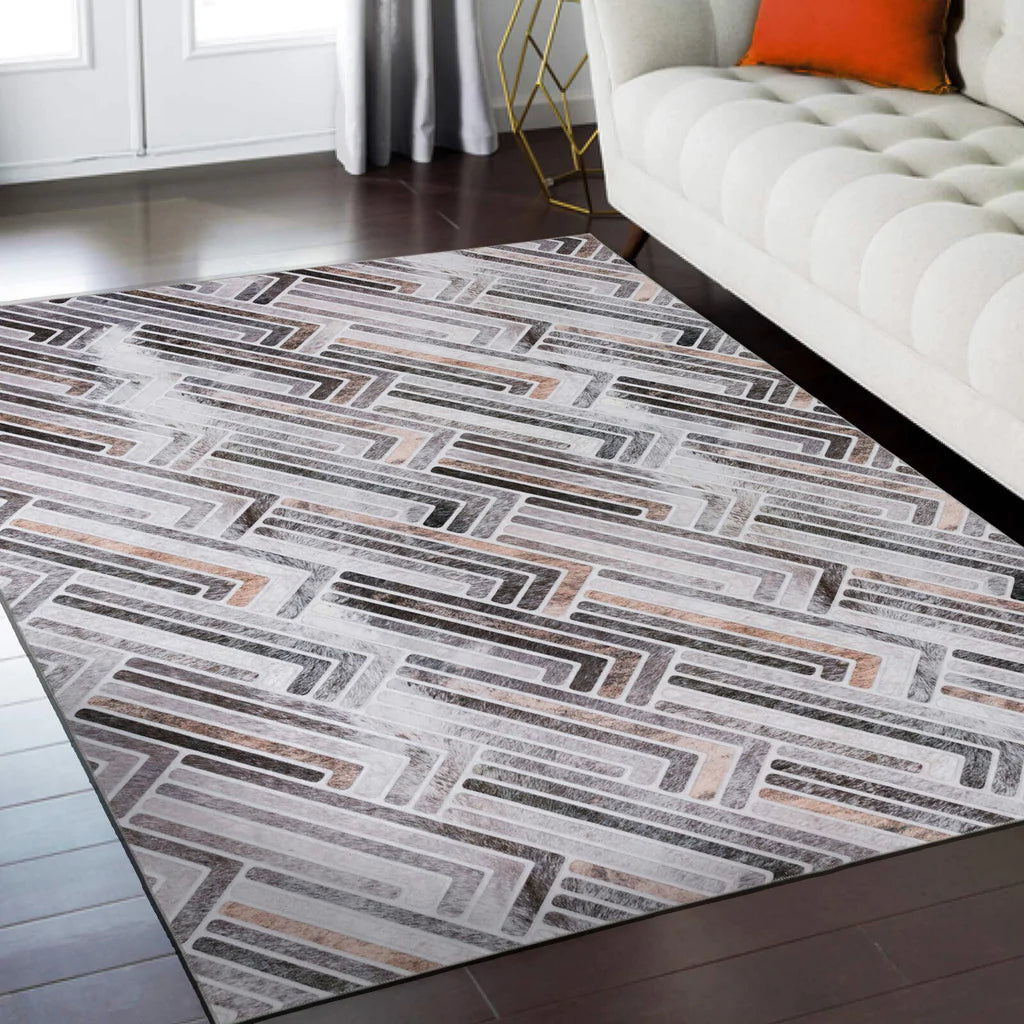 Daily Deal Large Rug Grey Beige Faux Cow Hides Lounges Woolen Carpet 200x290cm