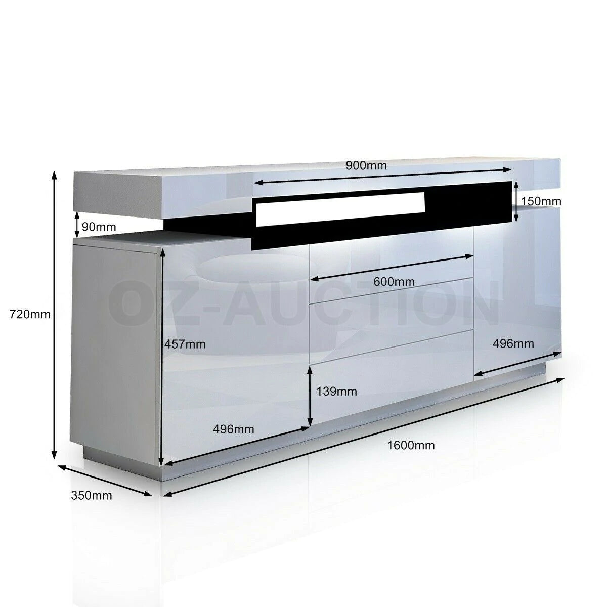 MODERN BUFFET SIDEBOARD CABINET HIGH GLOSS STORAGE CUPBOARD 2 DOOR 3 DRAWER