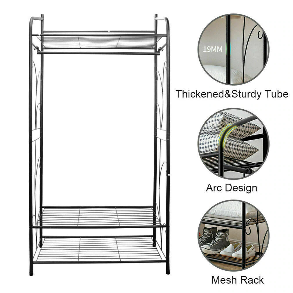 HEAVY DUTY BLACK METAL CLOSET ORGANIZER GARMENT RACK CLOTHES HANGER HOME SHELF