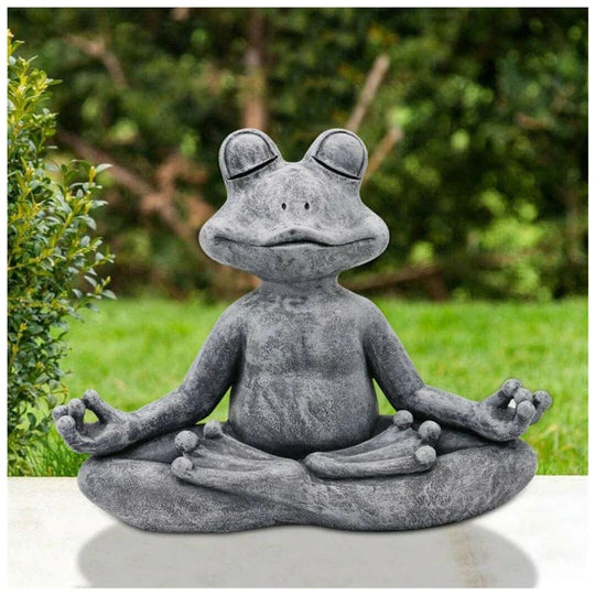 FROG STATUE GARDEN SCULPTURE DECOR MEDITATION PATIO ZEN POSE POOL SITTING YOGA D