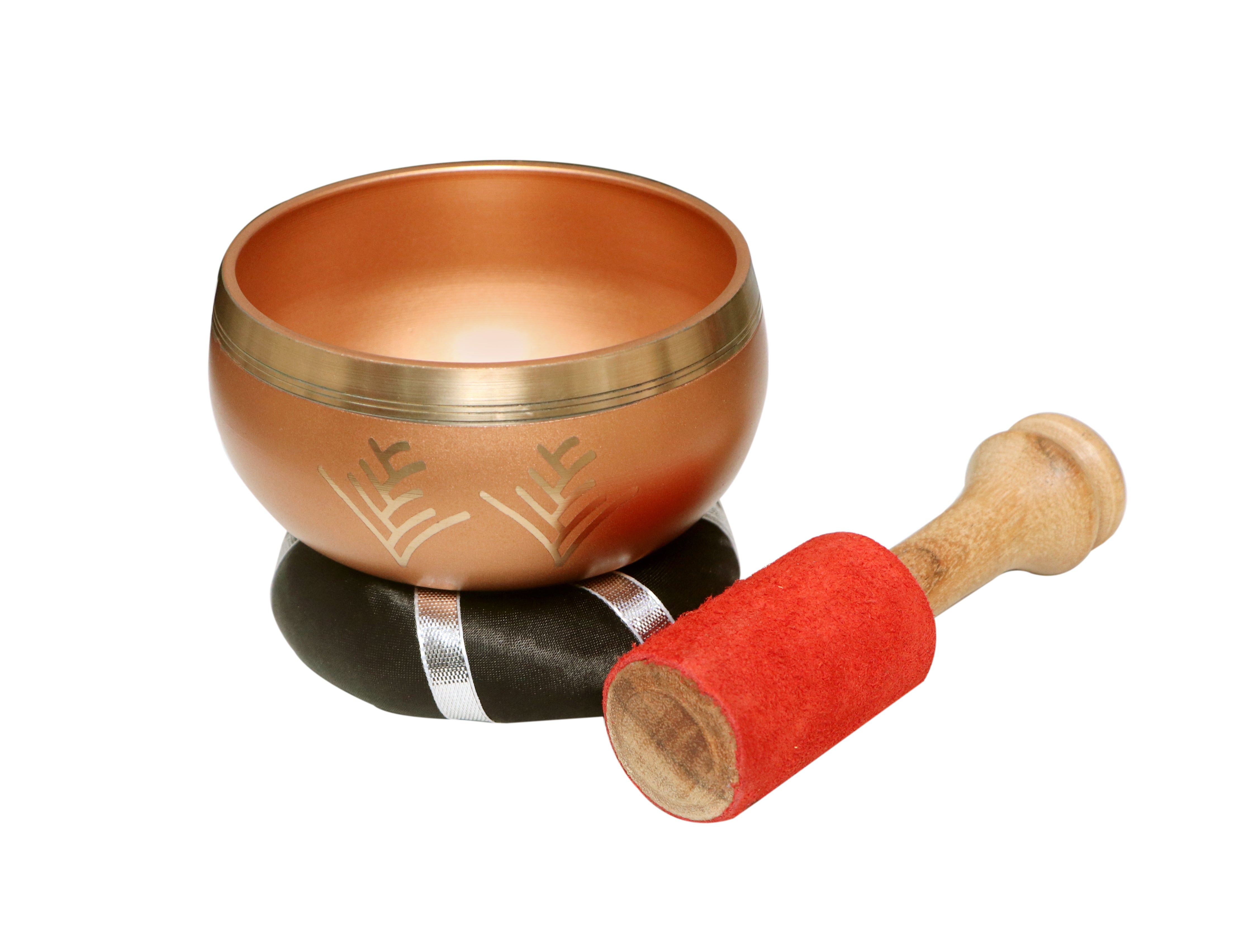 Tibetan Copper Singing Bowl With Wooden Stick & Brocket Mat 