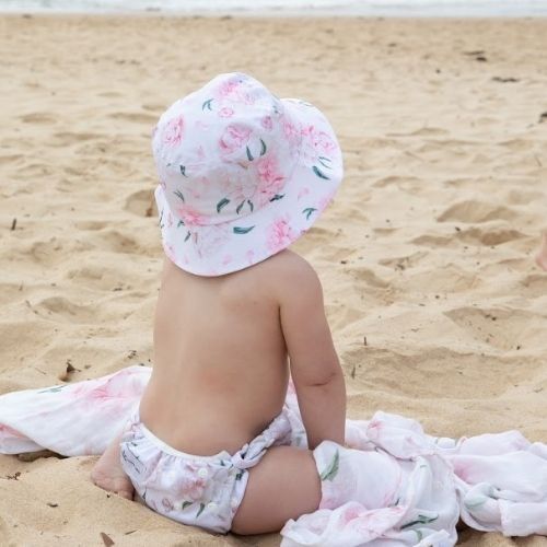 Baby Swim Hat & Wet Bag - Pretty Peony