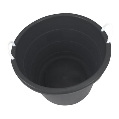 Homz Plastic 17 Gallon Utility Storage Bucket Tub w/ Rope Handle, Black, 2 Pack