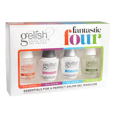 Gelish Fantastic Four Essentials Soak Off Gel Nail Polish Kit, 15 mL (3 Pack)