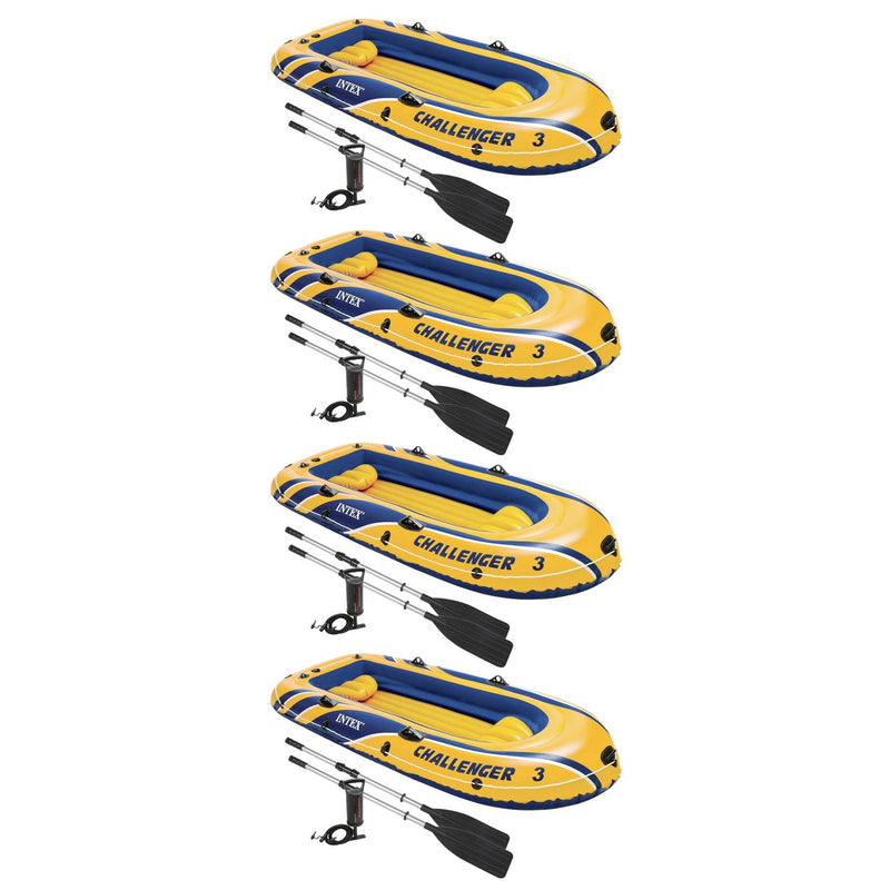 Intex Challenger 3 Inflatable Raft Boat Set With Pump And Oars 68370EP (4 Pack)
