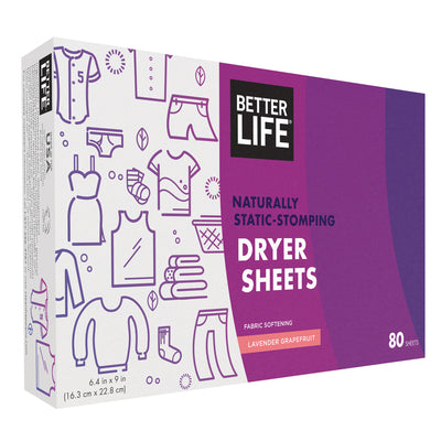 Better Life Hypoallergenic Dryer Sheets, Lavender Grapefruit, 80 Count (3 Pack)
