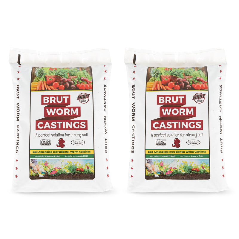Brut Worm Farms Organic Worm Castings Potting Soil Mix, 5 Pound Bag (2 Pack)