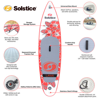 Solstice Lanai 10.4ft Stand Up Paddle Board Inflatable Raft Set with Mount, Red