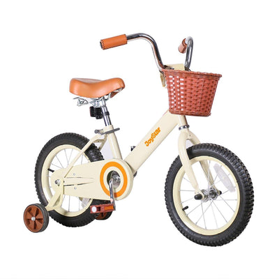 Joystar Vintage 14 Inch Ages 3 to 6 Kids Training Wheel Bike with Basket, Ivory