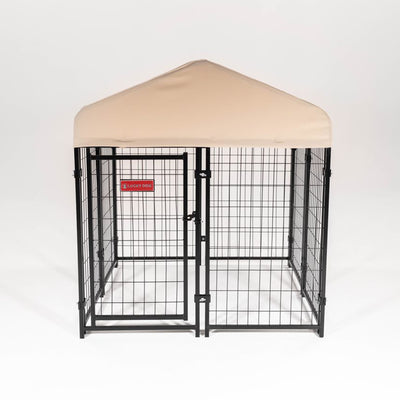 Lucky Dog STAY Series Studio Jr. 4x4x4.3 Ft Roofed Steel Frame Dog Kennel, Khaki