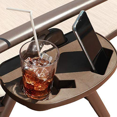 GOLDSUN Aluminum Outdoor Folding Reclining Lounge Chair with Cup Holder, Beige