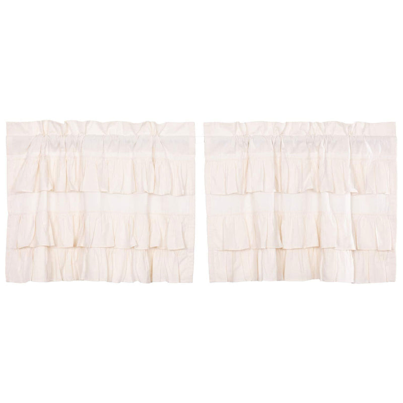 VHC Brands Simple Life Flax Ruffled Cotton Tier Curtain Set, Creme (2 Panels)