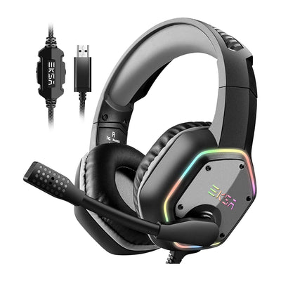 EKSA RGB Plug In USB Gaming Headset for PC, PS4, and PS5 with Microphone, Gray