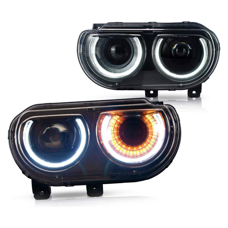 Vland LED Dual Beam Projector Headlights for 2008-2014 Dodge Challenger, Black