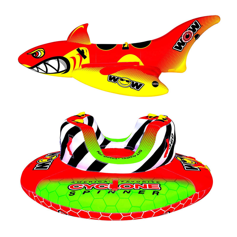 WOW Watersports Inflatable Big Shark Towable Boating Tube & Cyclone Spinner Tube