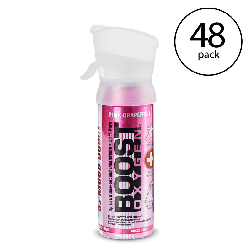 Boost Oxygen Pocket Sized Canned Oxygen w/ Mouthpiece, Pink Grapefruit (48 Pack)