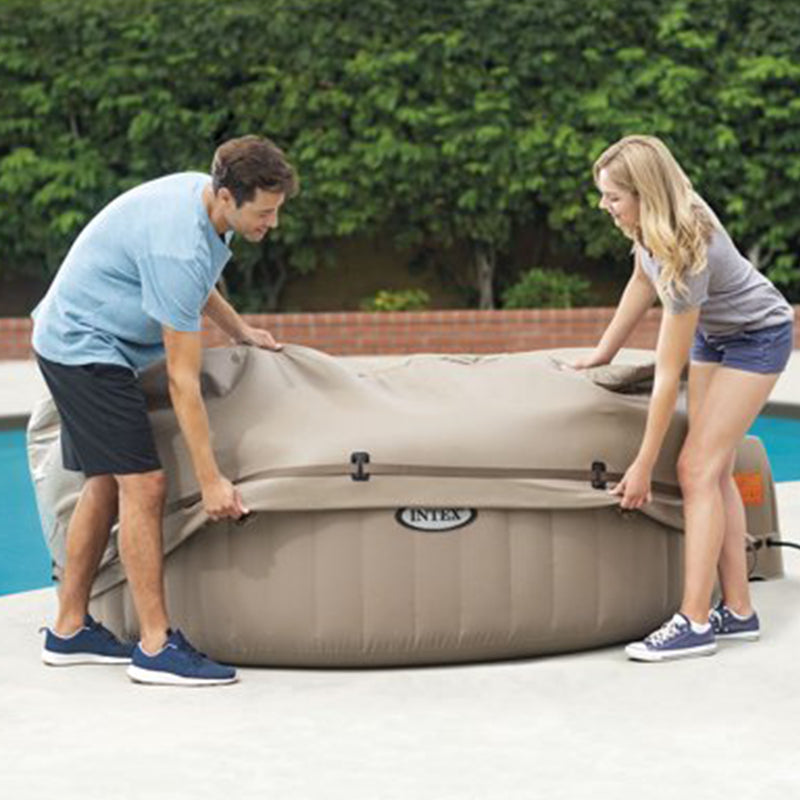 Intex 28523E Round PureSpa Energy Efficient Spa Hot Tub Replacement Cover, Tan