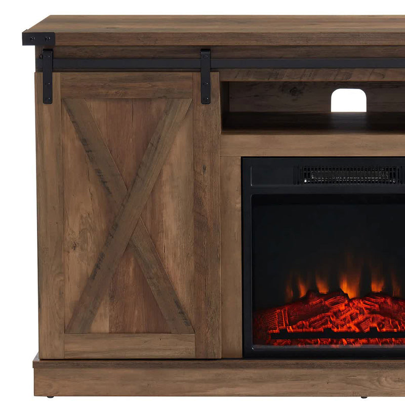 Edyo Living Electric Fireplace TV Stand Table with Sliding Barn Door (Open Box)