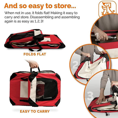 PetLuv Happy Cat Soft Premium Cat Carrier Crate w/Seatbelt Straps, Red(Open Box)