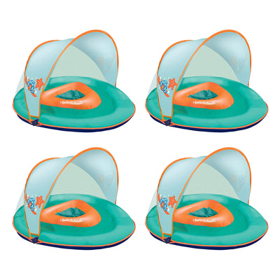 SwimSchool Baby Boat Float w/ Safety Seat & Sun Shade Canopy, Orange, 4 Pack