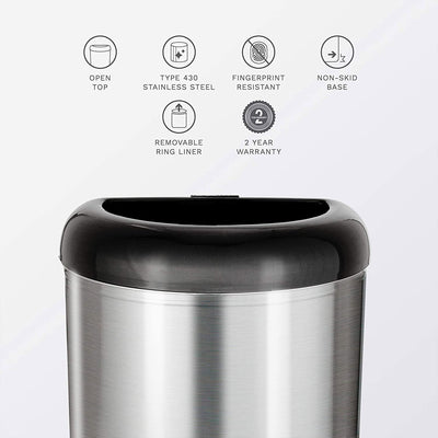 NINESTARS 13 Gal Stainless Steel Semi Round Open Top Trash Can (Open Box)