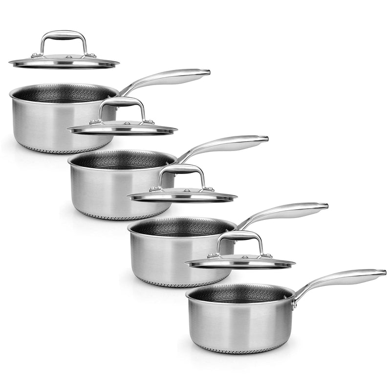 NutriChef 2qt Stainless Steel Sauce Cooking Pot w/Glass Lid & Handle (4 Pack)