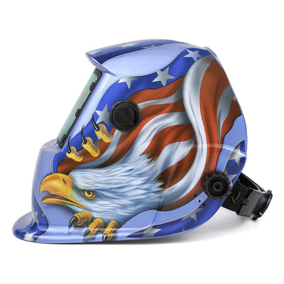 DEKOPRO Solar Powered Welding Helmet w/ Hood and Adjustable Shade, Blue Eagle