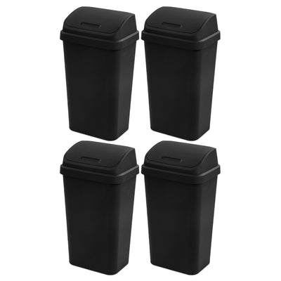 Sterilite 13 Gal Swing Top Lidded Wastebasket Kitchen Trash Can, Black (4 Pack)