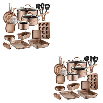 NutriChef 20 Piece Nonstick Kitchen Cookware Pots & Pans Set, Bronze (2 Pack)