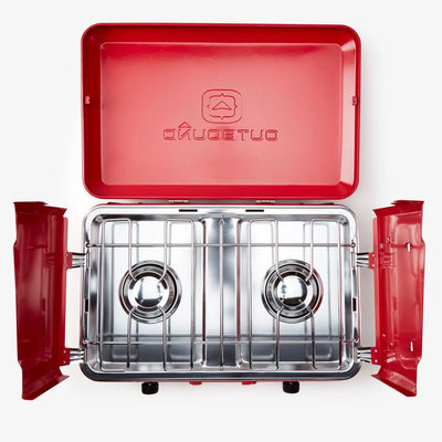 Outbound CTI0765813 Portable Outdoor Propane Gas Camping Stove w/ 2 Burners, Red