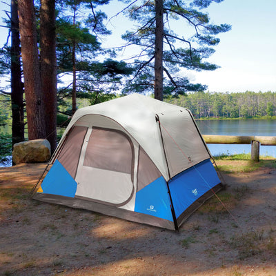 Outbound QuickCamp 6 Person 3 Season Cabin Tent with Rainfly and Carry Bag, Blue
