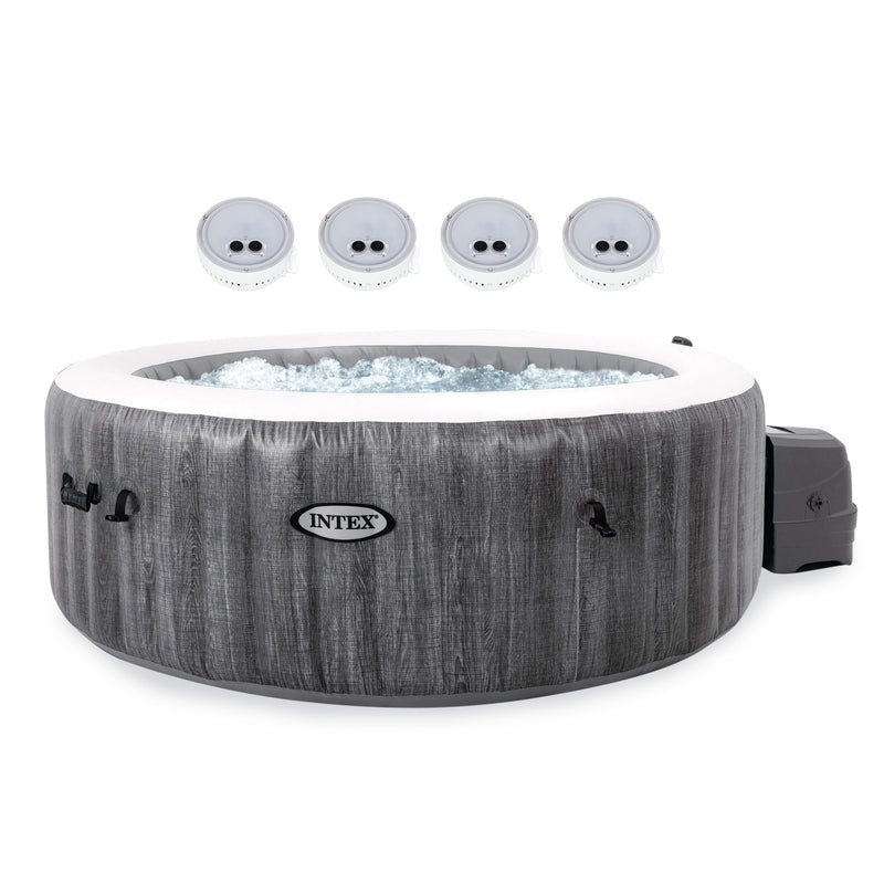 Intex PureSpa Plus Greywood Inflatable 85 x 28 In Spa & Multi-Colored LED Light
