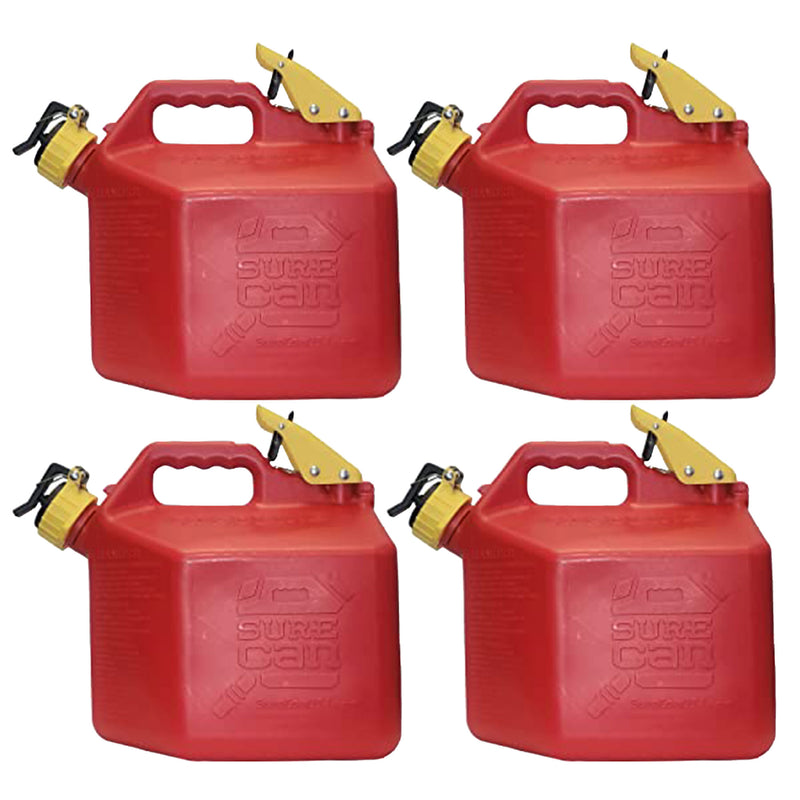 SureCan 2 Gallon Spill Free Type II Self Venting Gasoline Safety Can (4 Pack)