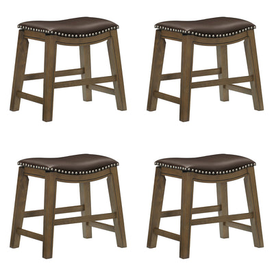 Homelegance 18-Inch Dining Height Wooden Saddle Seat Barstool, Brown (4 Pack)