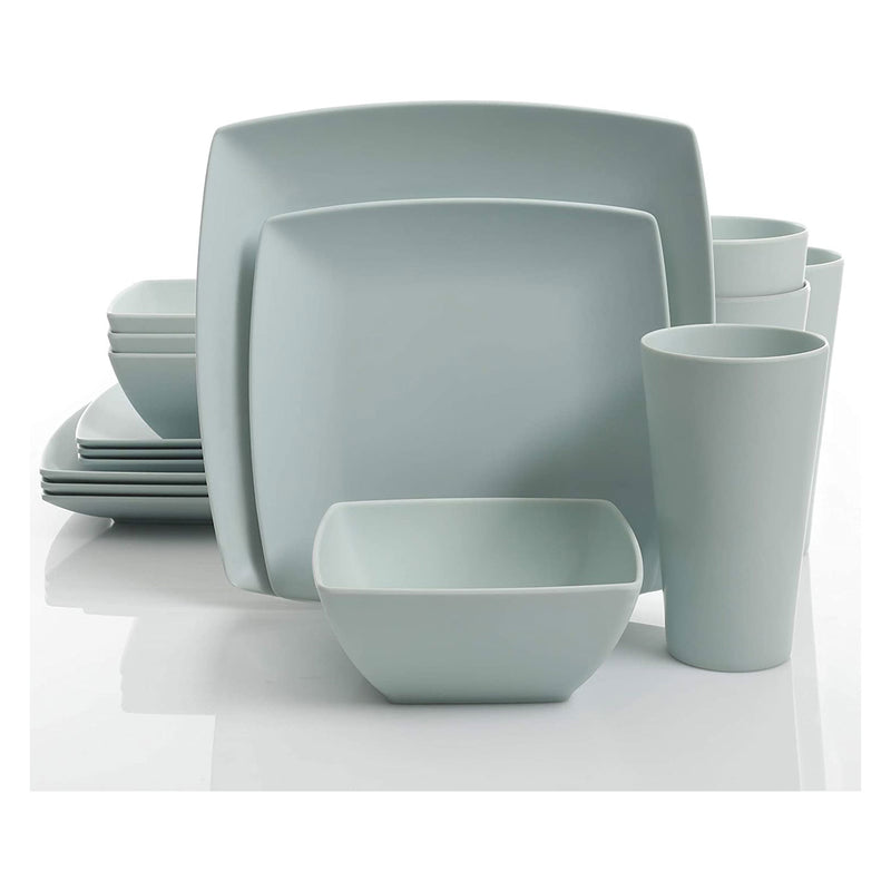 Gibson Home 16 Pc Melamine Dinnerware Set Plates, Bowls, & Cups, Mint (2 Pack)